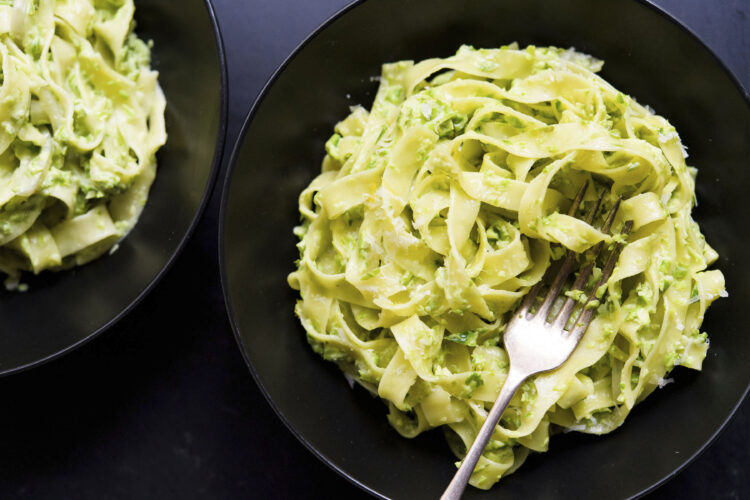 Springtime asparagus pasta is balanced, full of different textures